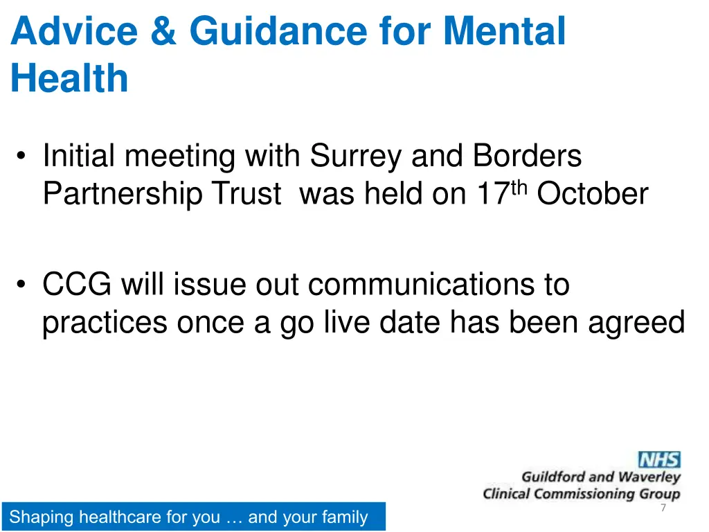 advice guidance for mental health