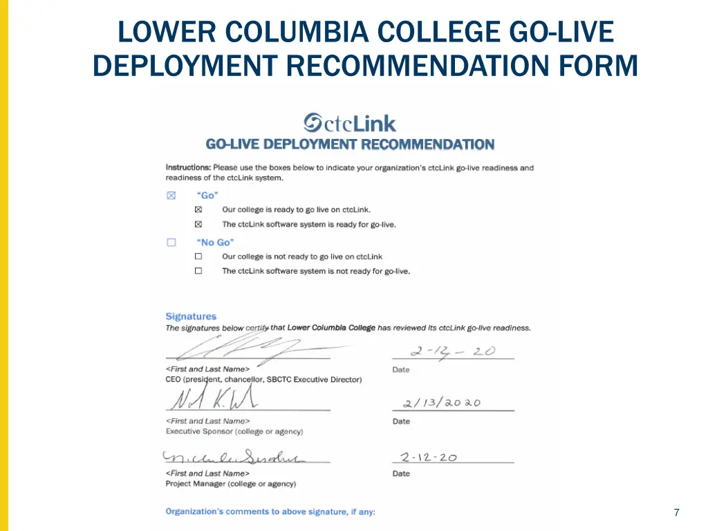 lower columbia college go live deployment