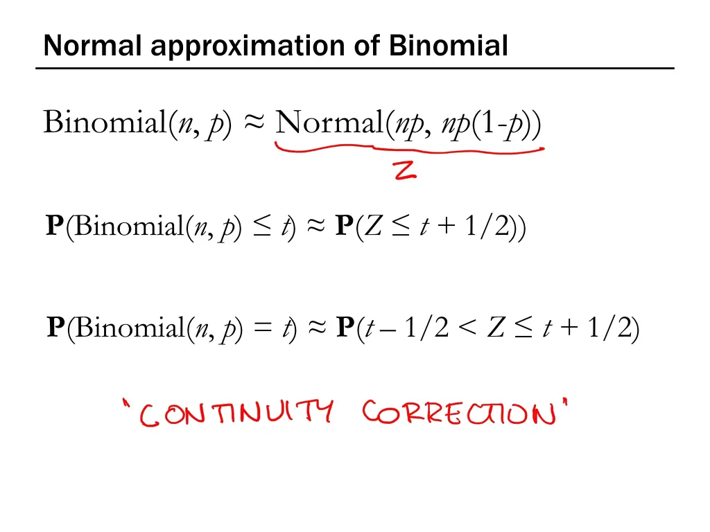 normal approximation of binomial