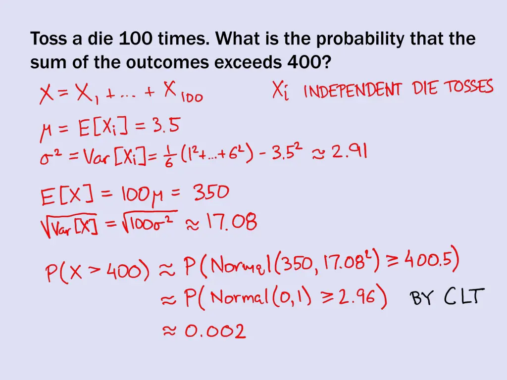 toss a die 100 times what is the probability that