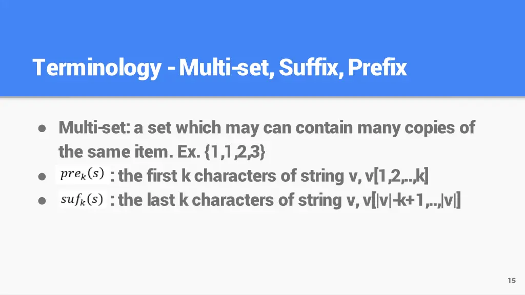 terminology multi set suffix prefix 1