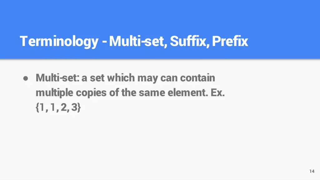 terminology multi set suffix prefix