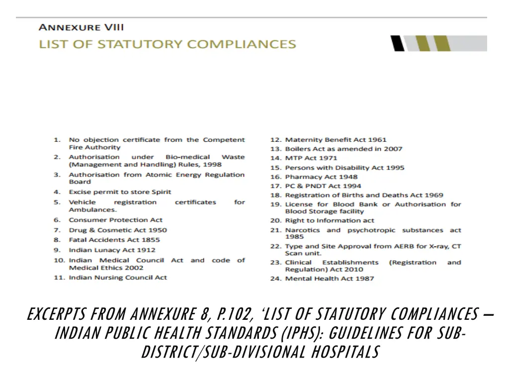 excerpts from annexure 8 p 102 list of statutory