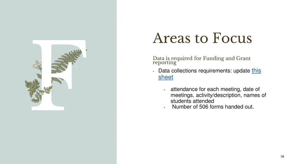areas to focus