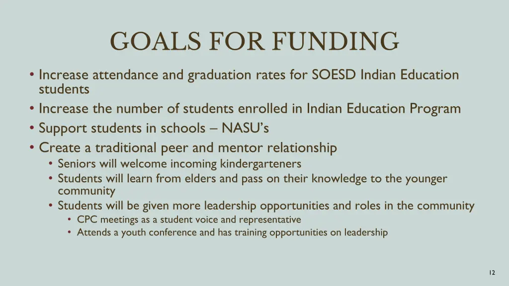 goals for funding