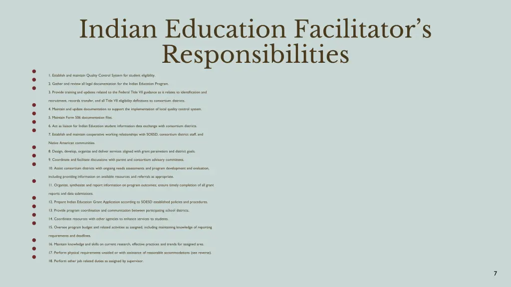 indian education facilitator s responsibilities