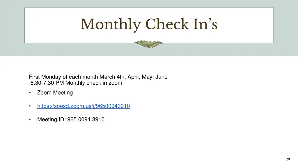 monthly check in s