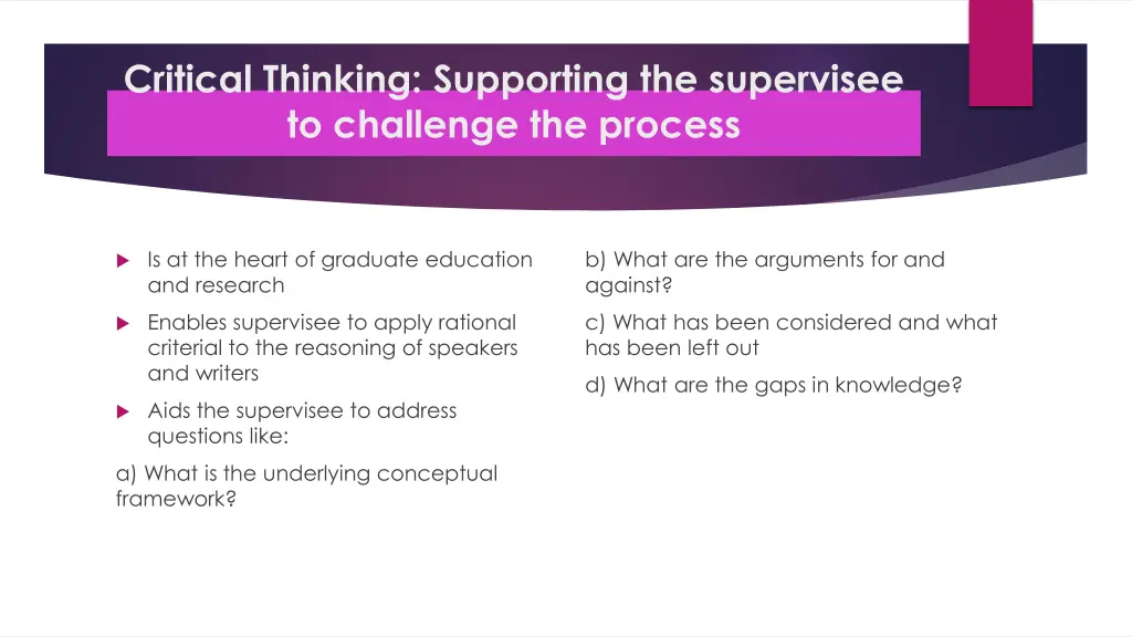 critical thinking supporting the supervisee