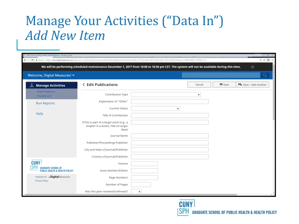 manage your activities data in add new item
