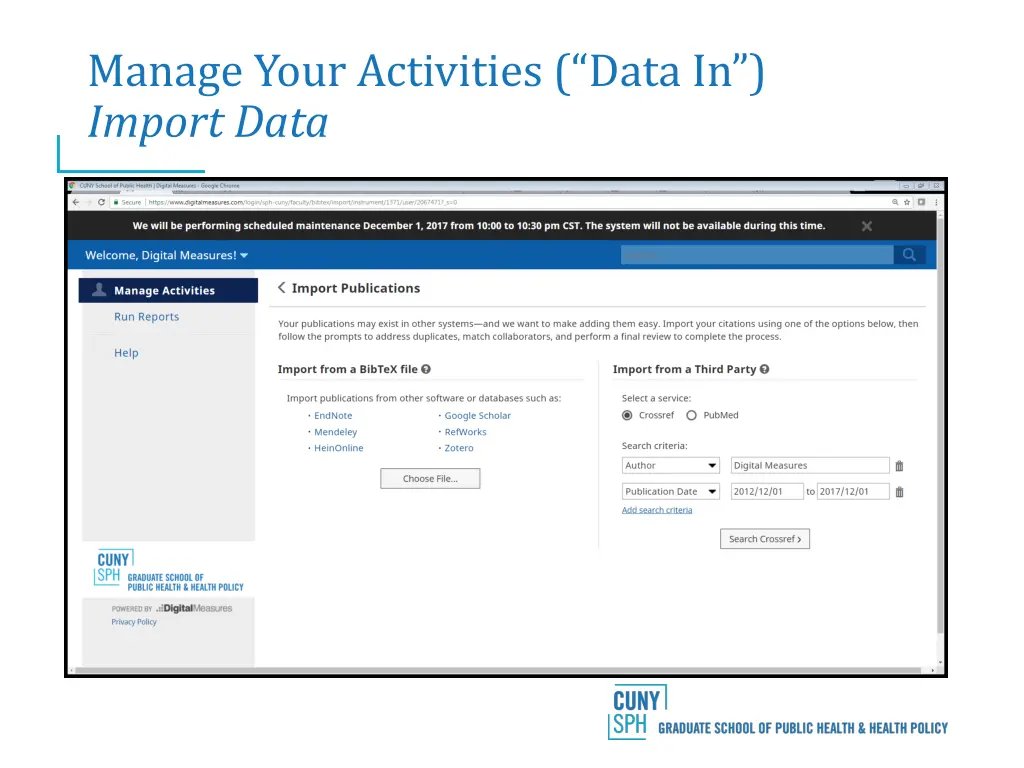 manage your activities data in import data