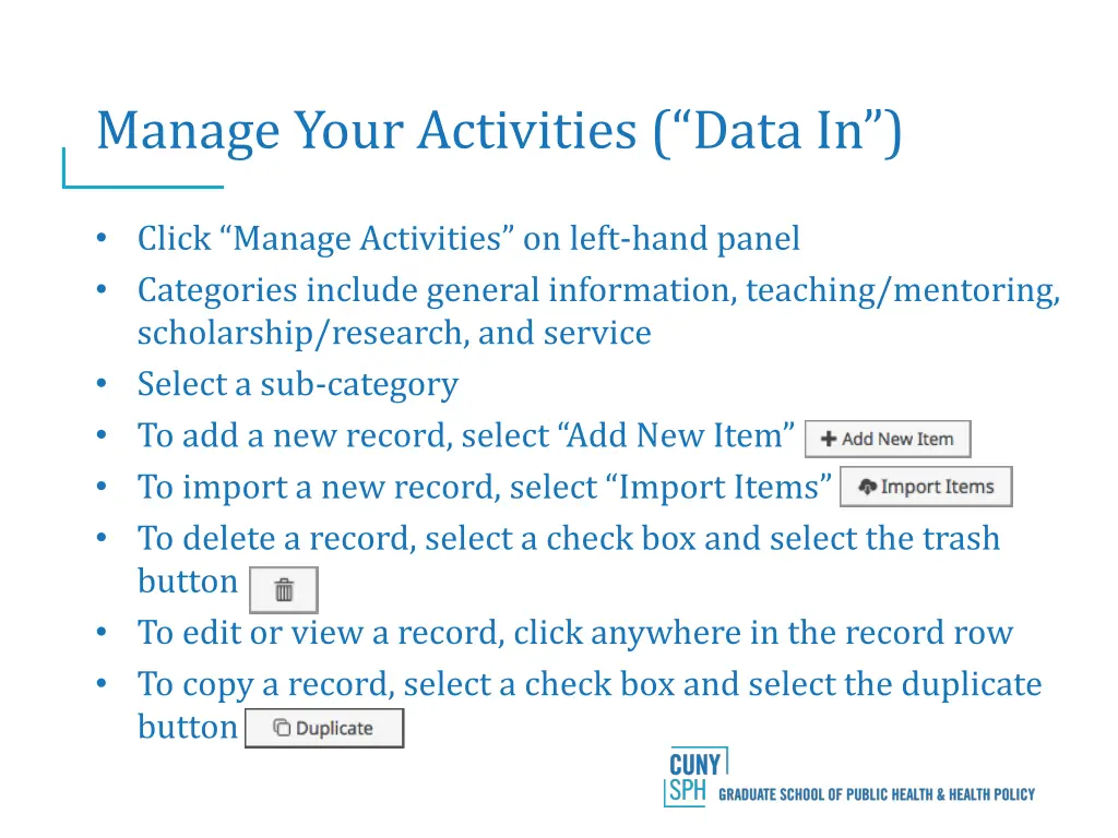 manage your activities data in
