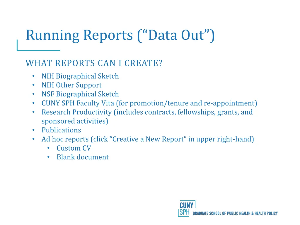 running reports data out