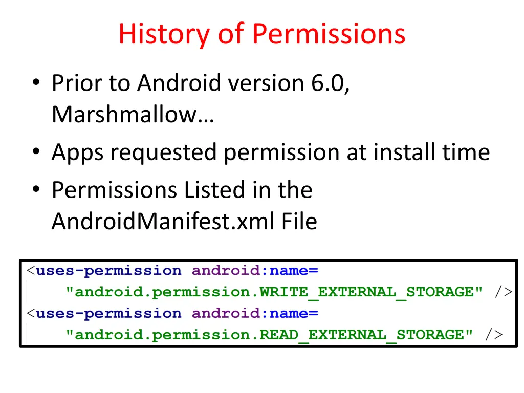 history of permissions