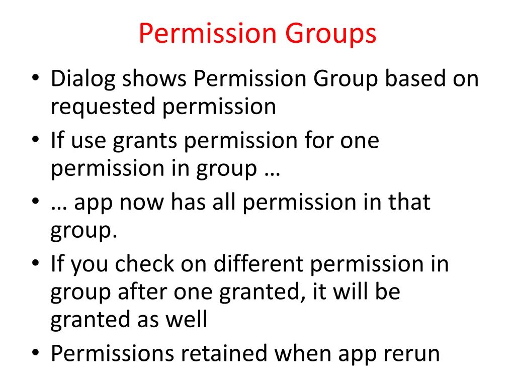 permission groups dialog shows permission group