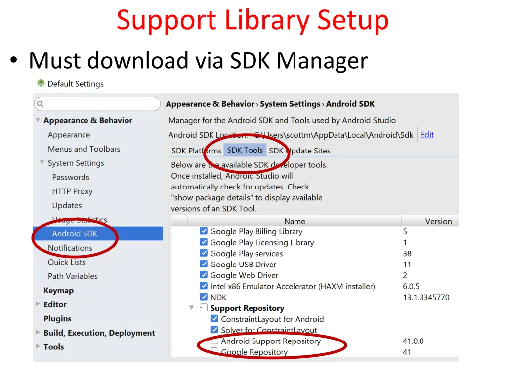support library setup must download