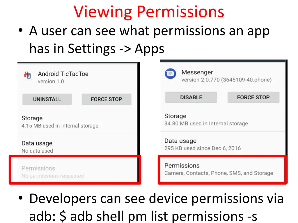 viewing permissions a user can see what