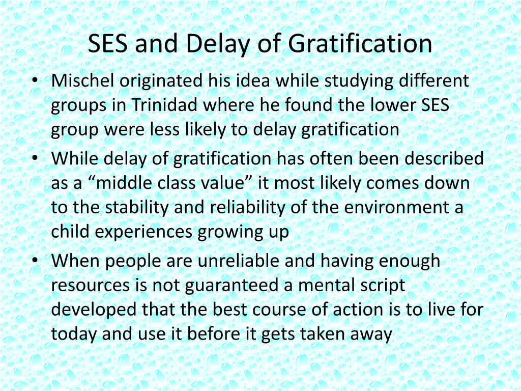 ses and delay of gratification mischel originated