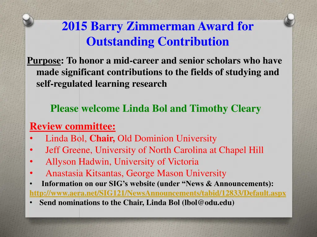 2015 barry zimmerman award for outstanding