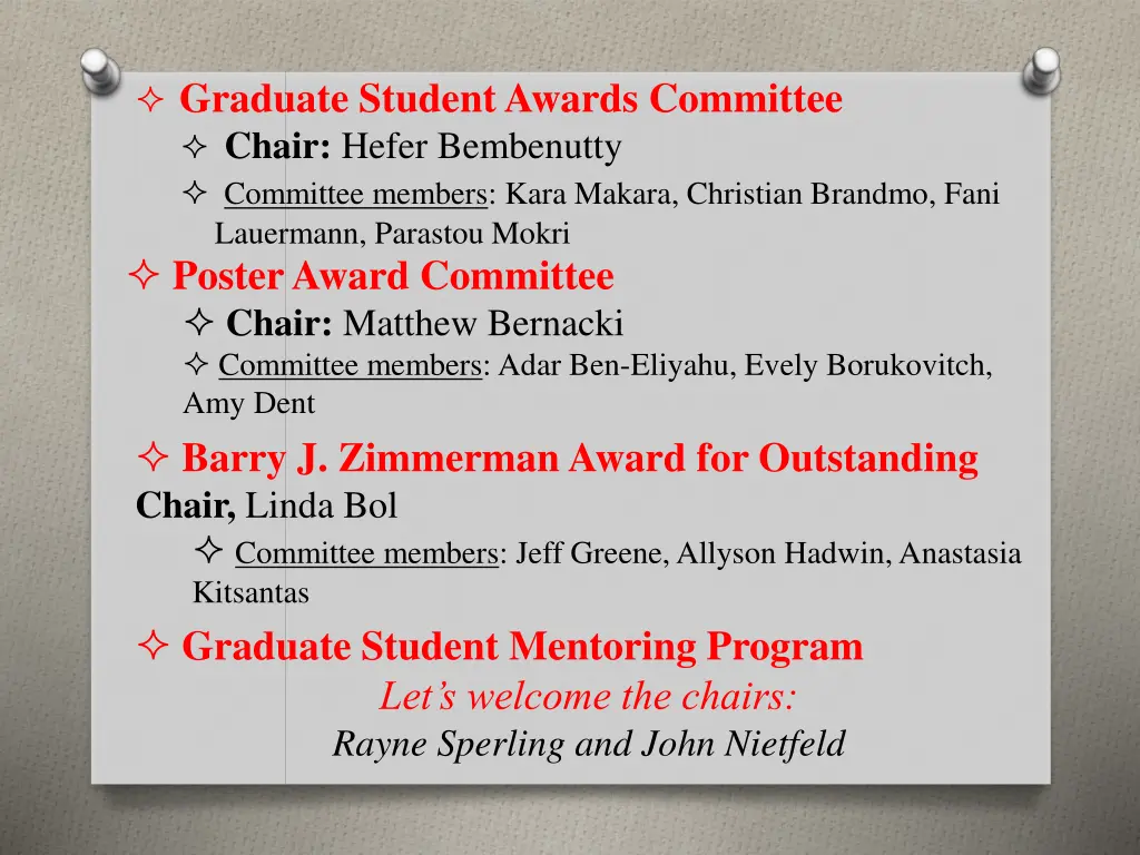 graduate student awards committee chair hefer