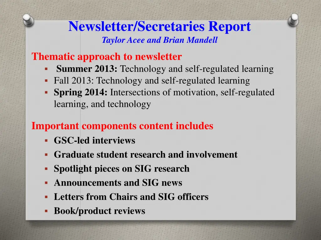 newsletter secretaries report taylor acee