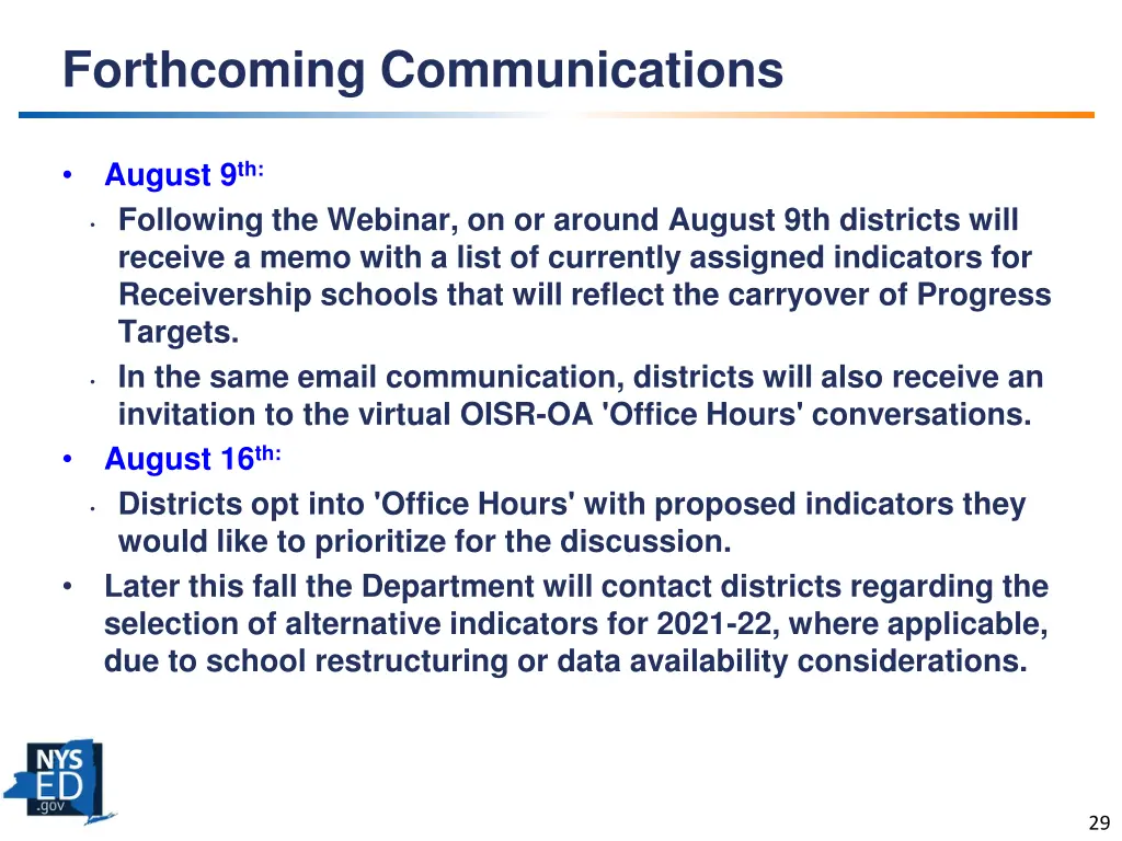 forthcoming communications