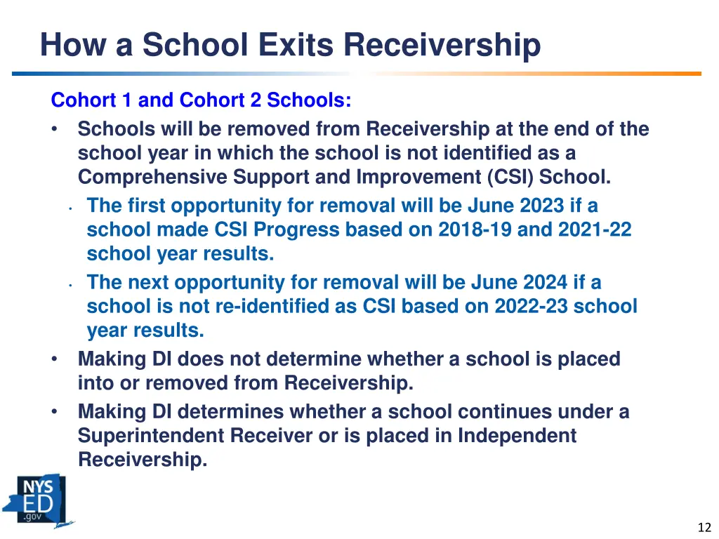 how a school exits receivership