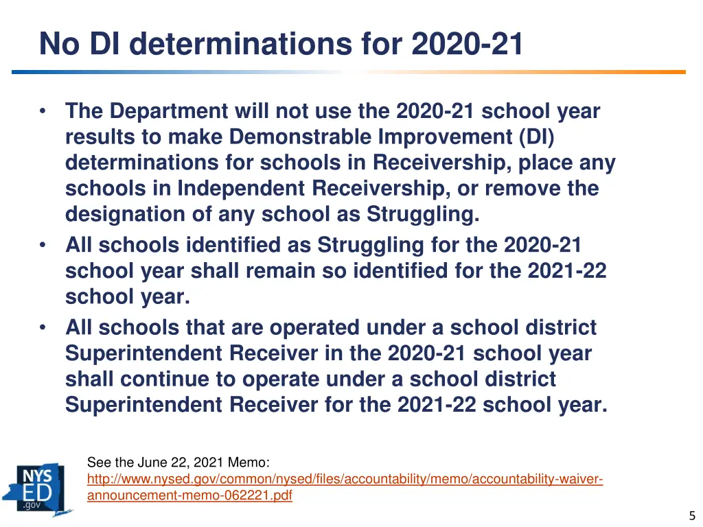 no di determinations for 2020 21