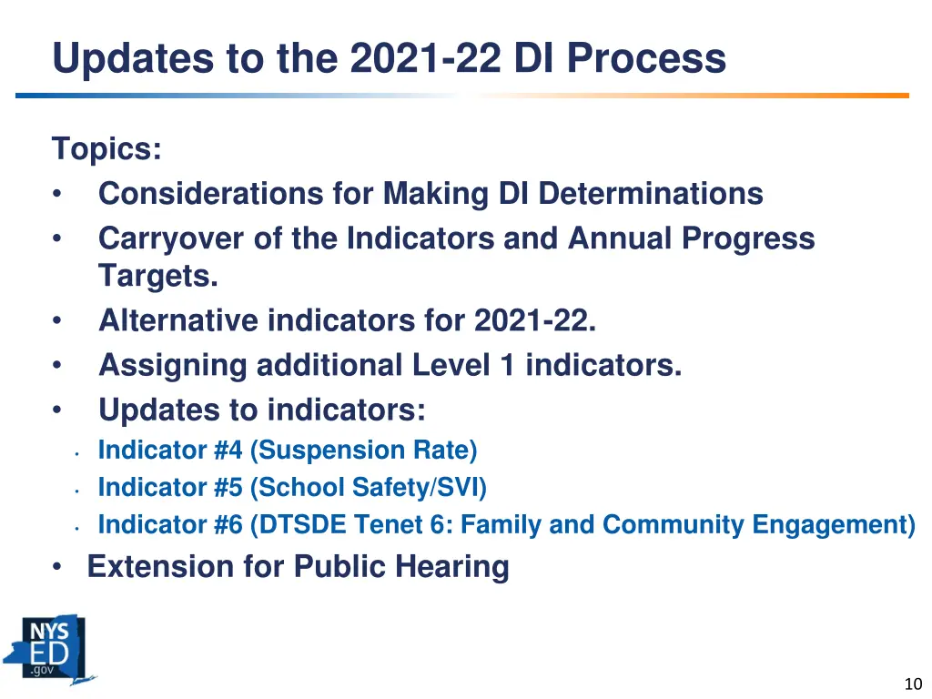 updates to the 2021 22 di process