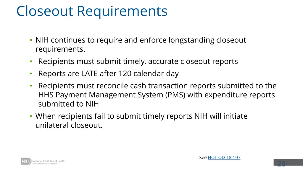closeout requirements