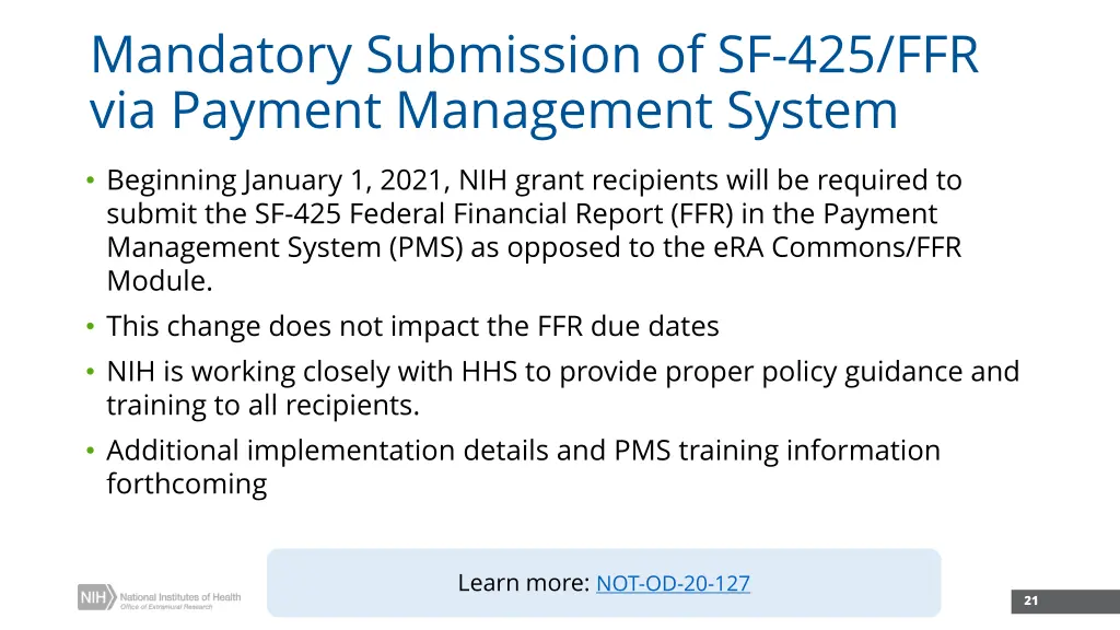mandatory submission of sf 425 ffr via payment