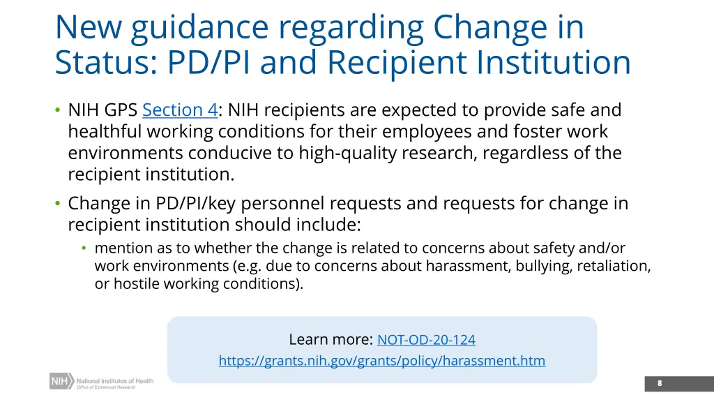 new guidance regarding change in status