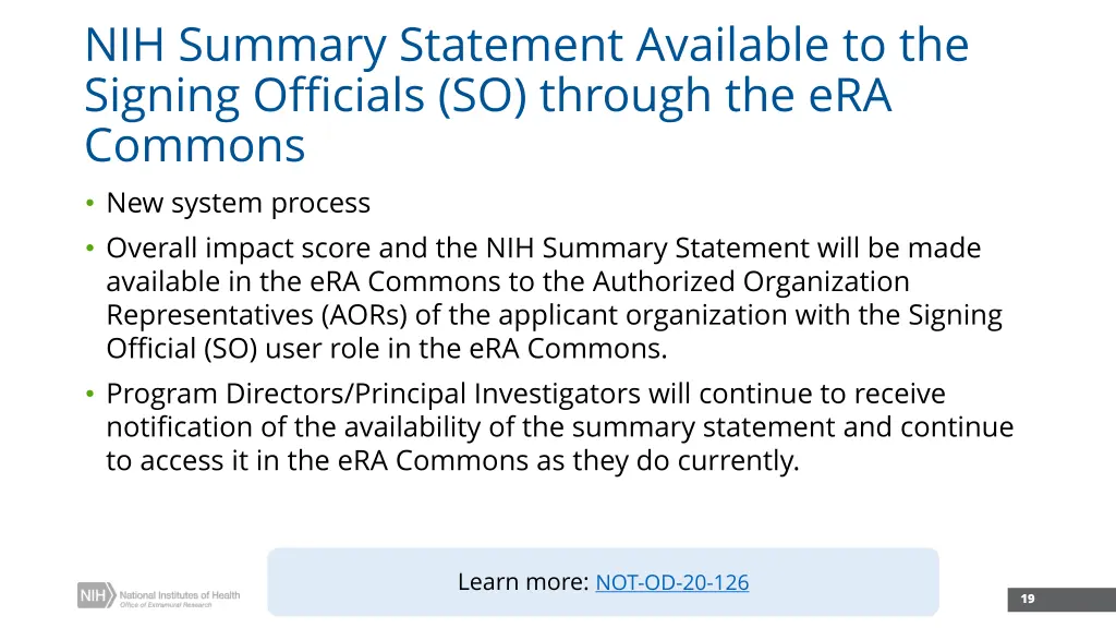 nih summary statement available to the signing