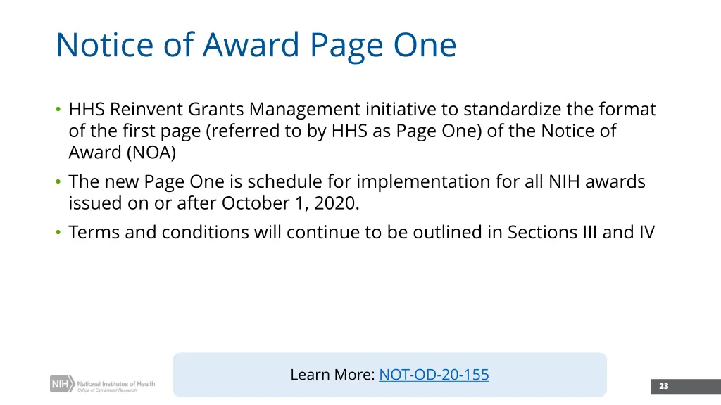 notice of award page one