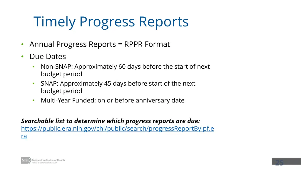 timely progress reports