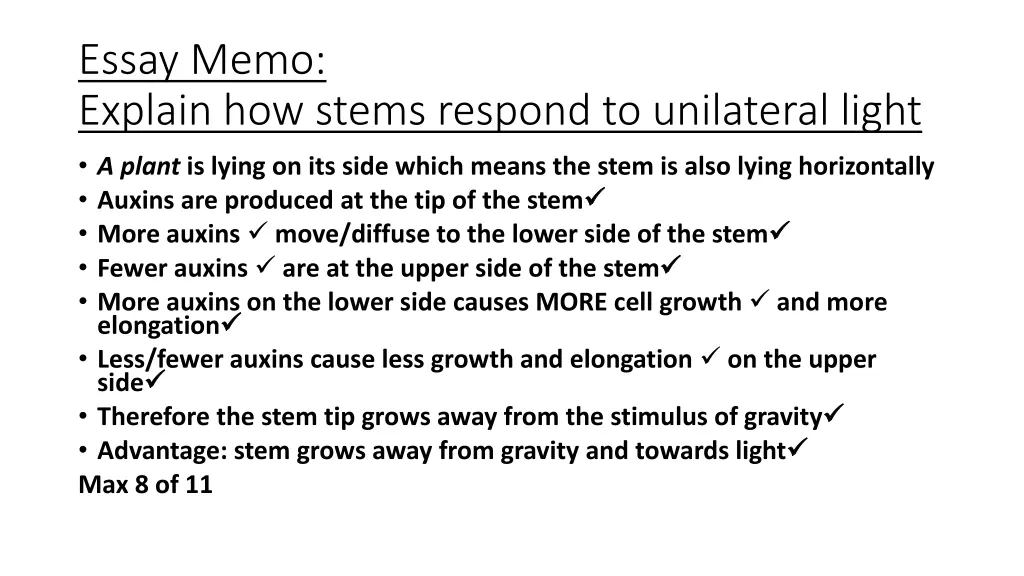 essay memo explain how stems respond