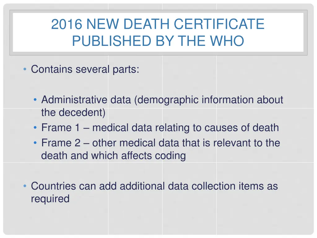 2016 new death certificate published by the who