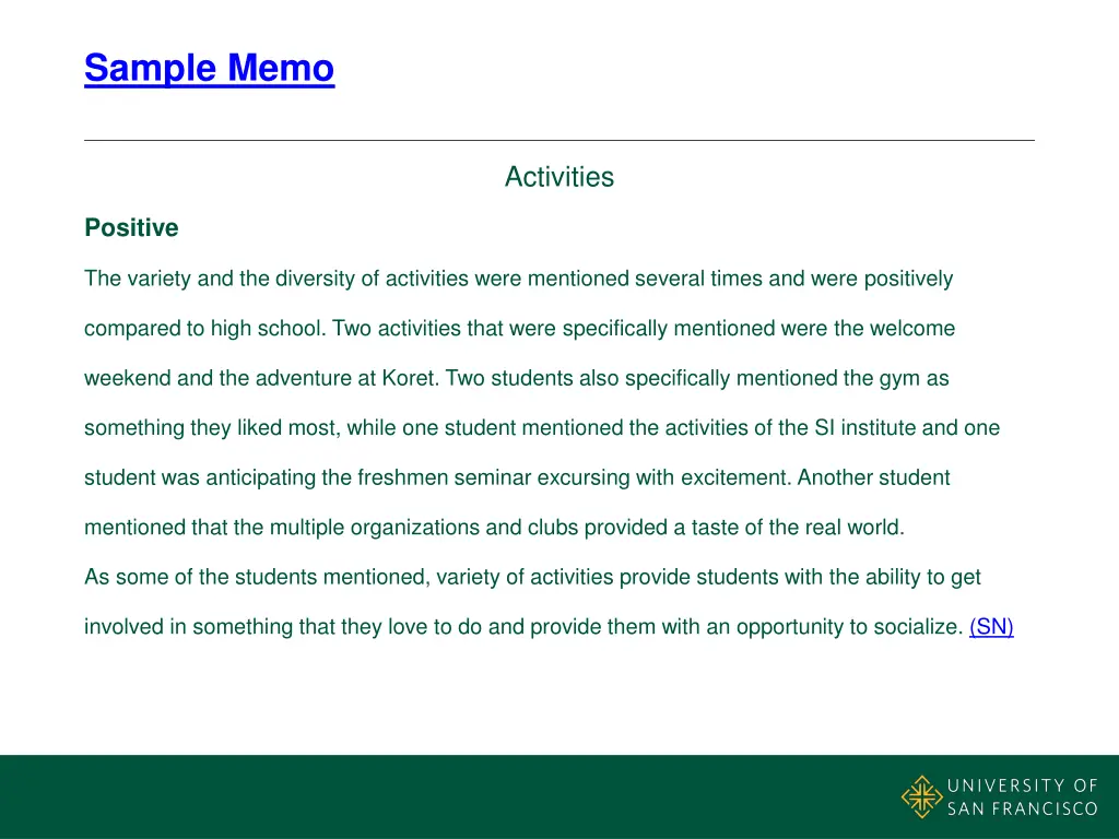sample memo