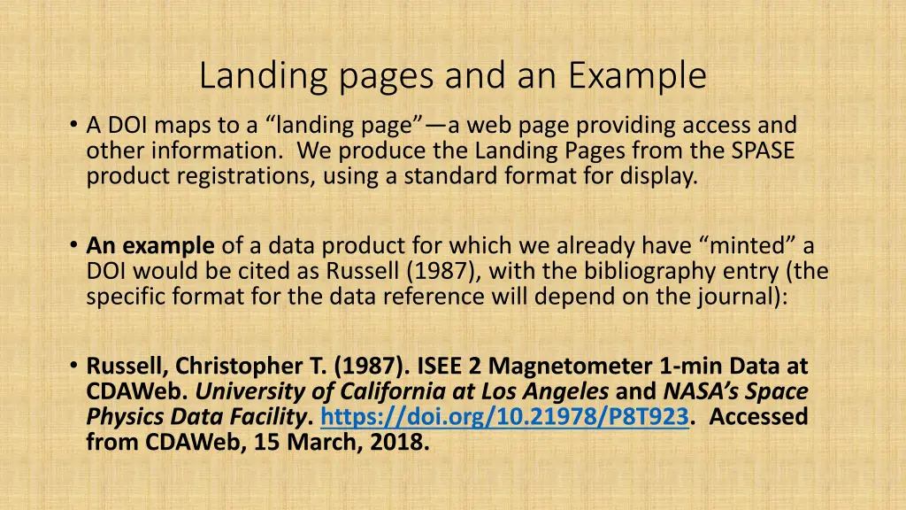 landing pages and an example a doi maps