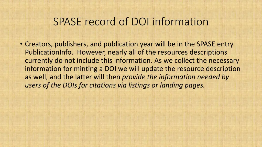 spase record of doi information