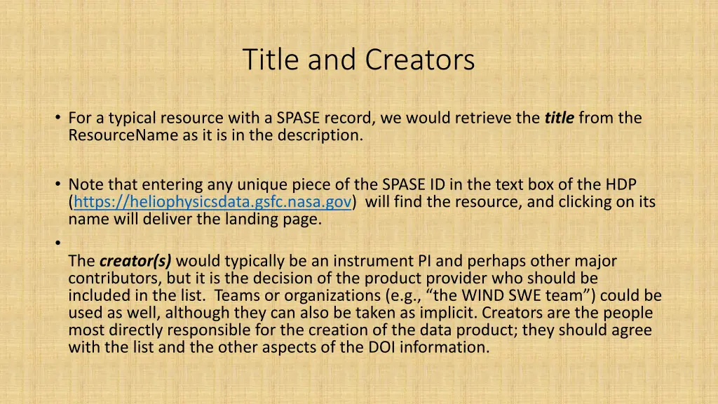 title and creators