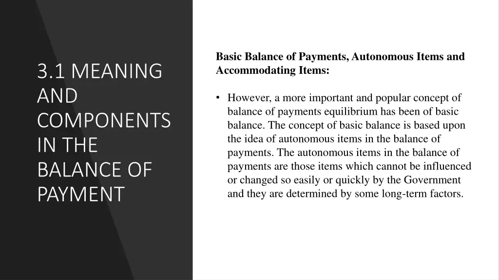basic balance of payments autonomous items