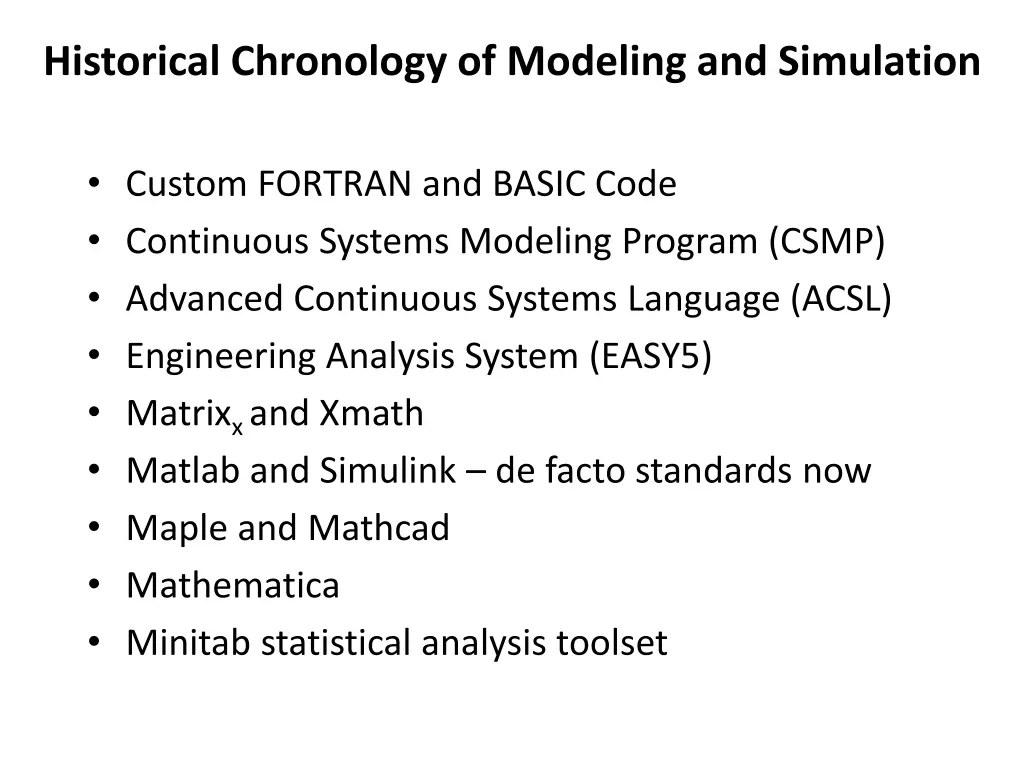 historical chronology of modeling and simulation