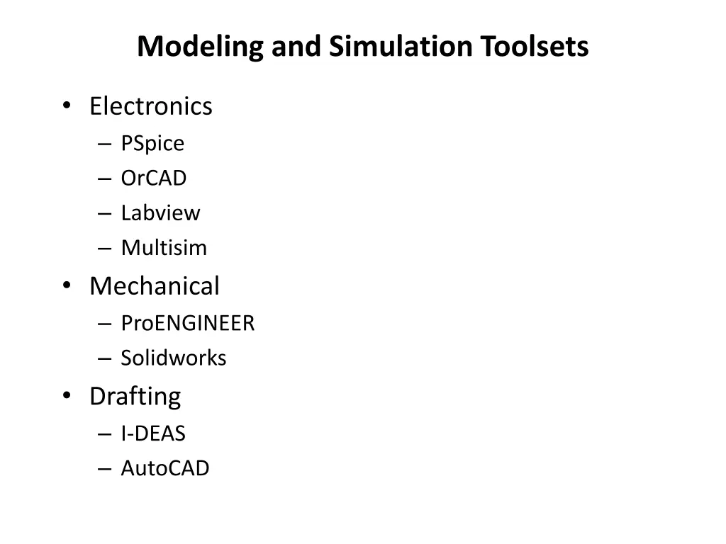 modeling and simulation toolsets
