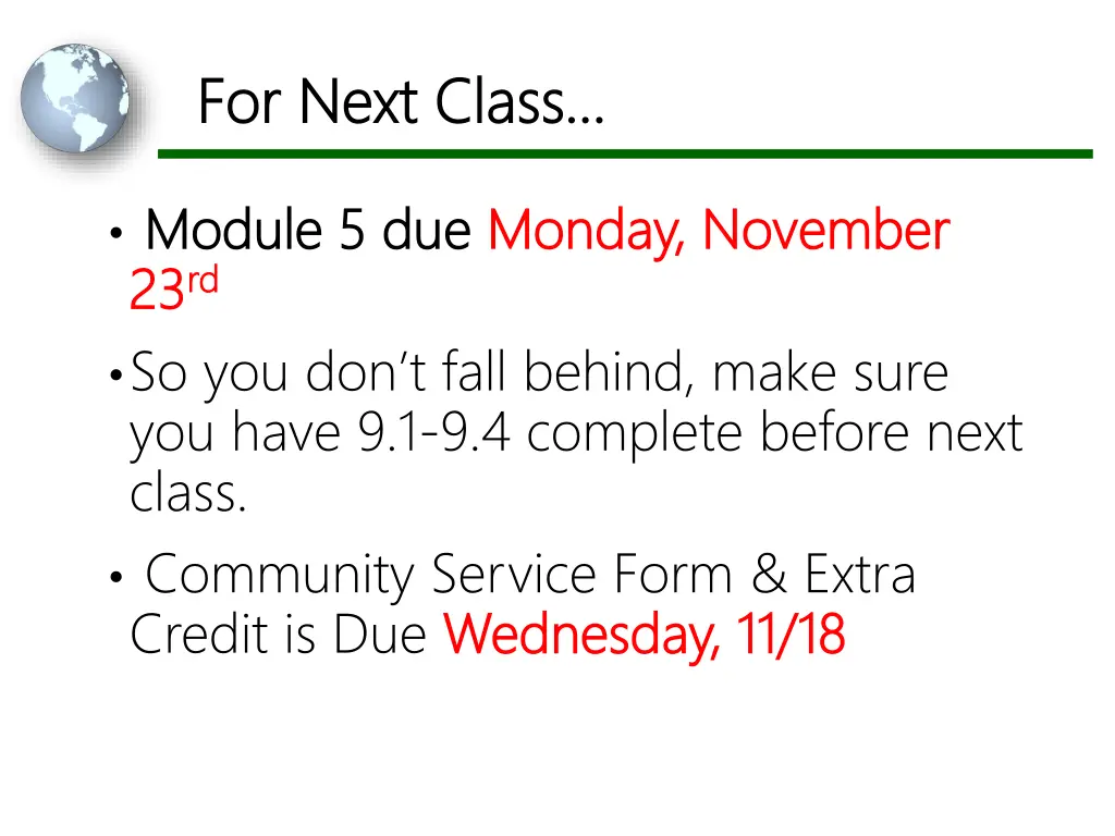 for next class for next class
