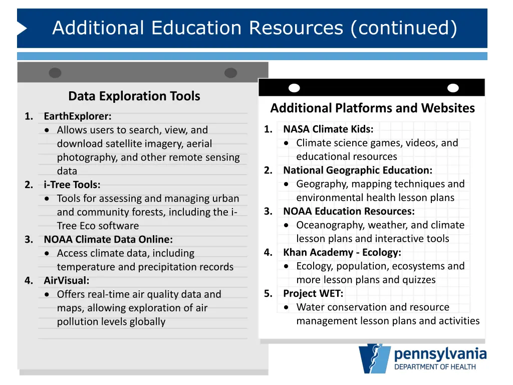 additional education resources continued