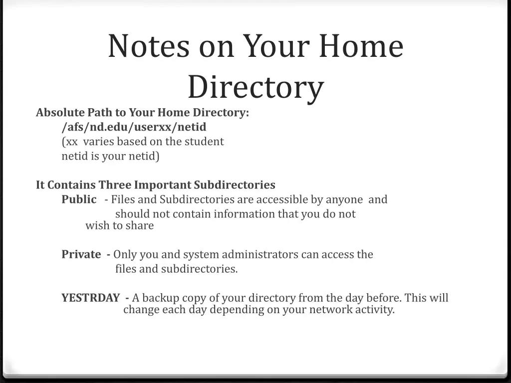 notes on your home directory absolute path
