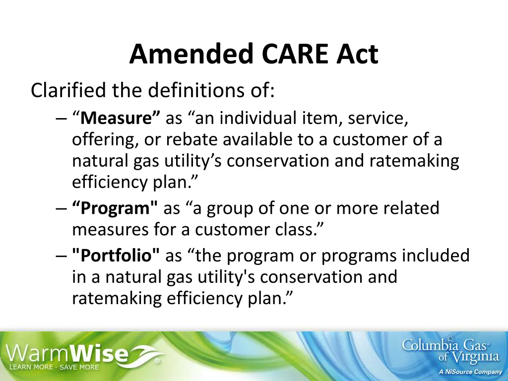 amended care act clarified the definitions