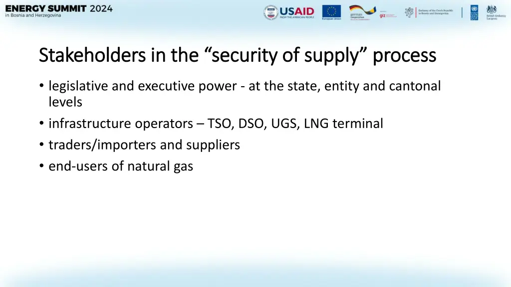 stakeholders in the security of supply process
