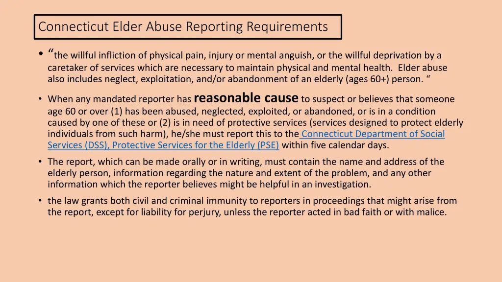 connecticut elder abuse reporting requirements