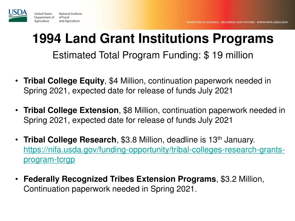 1994 land grant institutions programs estimated